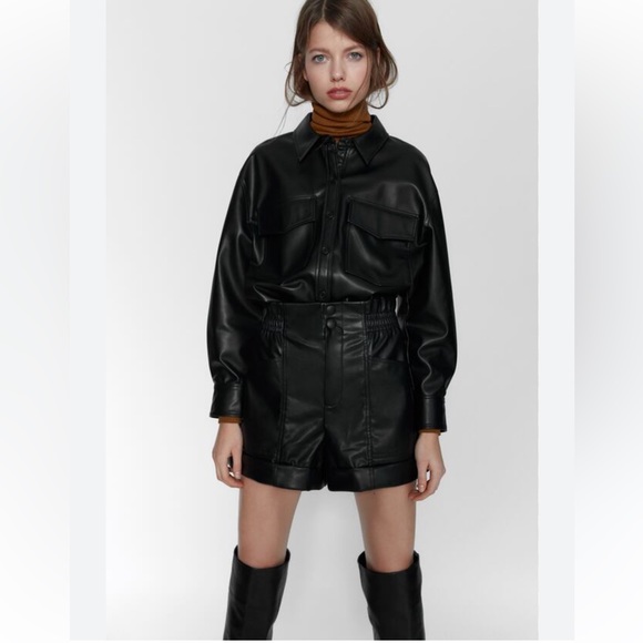 Zara Faux Leather High Rise Stretchy Shorts size XS NWT - Picture 2 of 8
